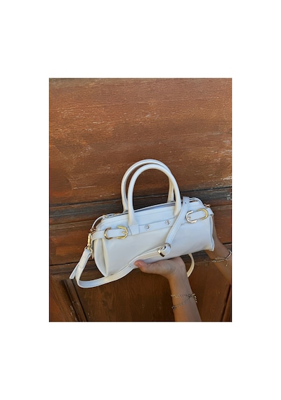 Just Polo Kadın Gold Detaylı Silindir Tasarım El Ve Omuz Çantası Shoulder Bag Ebat : 27 X 13 Cm Beyaz