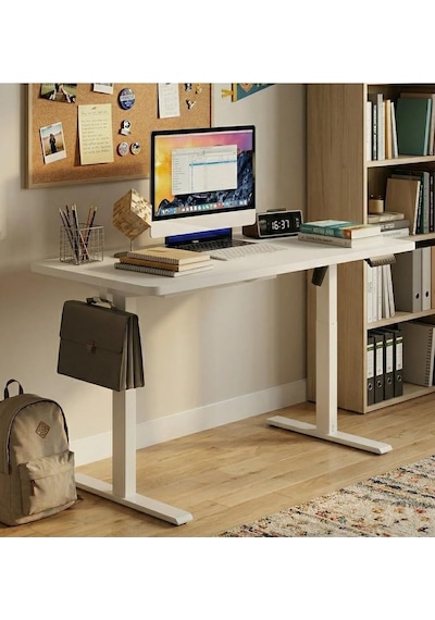 Adorn İstanbul - Yüksekliği Ayarlanabilir Ergonomik Bilgisayar & Çalışma Masası - Tek Motor Beyaz