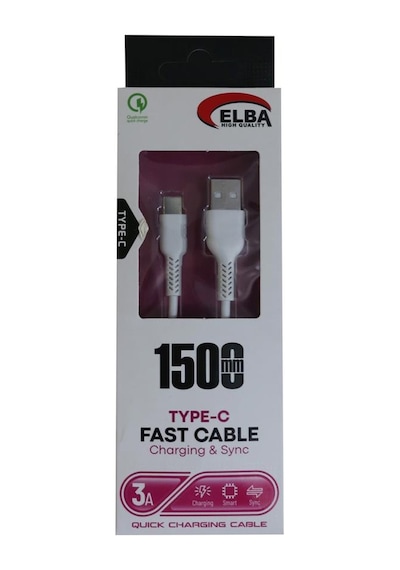 Elba Elb37-t1 Type-c 1,5mt 3a Hızlı Şarj Beyaz Kablo
