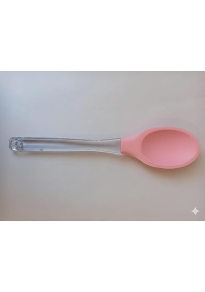 Silikon Kaşık, Mutfak Kullanımı İçin Şeffaf Saplı, Isıya Dayanıklı, Askılı Tasarım 2, Pembe
