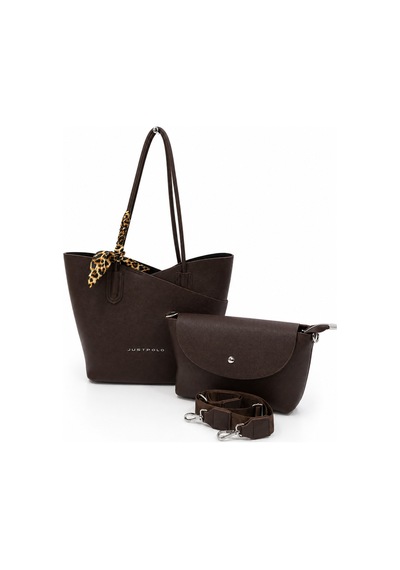 Just Polo Kahverengi Kadin Omuz Cantasi 3'lu Set Gunluk Shopper Canta Krem