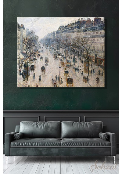 Yatay Kanvas Duvar Tablosu Salon Yatak Odası Camille Pissarro Montmartre Bulvarı Kış Sabahı