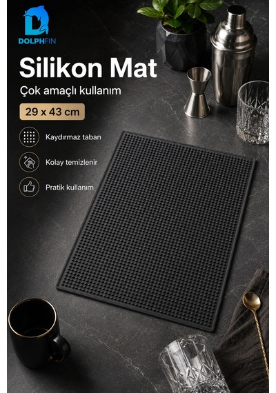 Silikon Kaydırmaz Bar Matı Bulaşık Kurutma Ve Tezgâh Altlığı 29x43 Cm Siyah