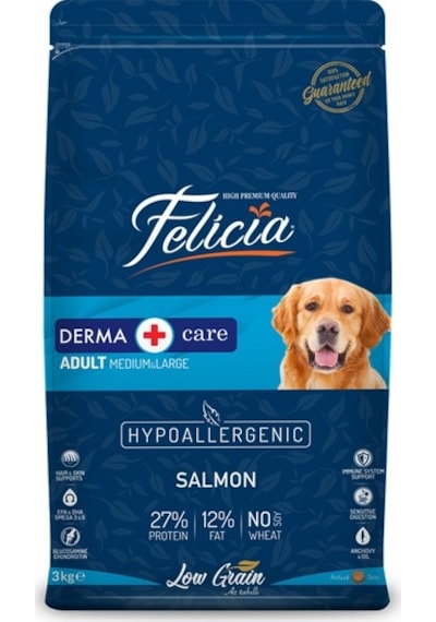 Felicia Hypoallergenic Somonlu Az Tahıllı Orta ve Büyük Irk Yetişkin Köpek Maması 3 KG