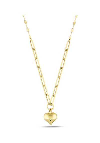 Debora Jewelry 14 Ayar Altın Pullu Ataç Çift Zincir Kalp Kolye
