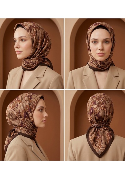 Ochre Desen 90x90cm Matte Cotton Eşarp Sütlü Kahve
