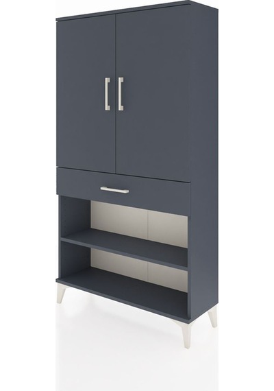Arges Dolap 4 Raflı Tek Çekmeceli 2 Kapaklı 88x30x163 Antrasit-antrasit Antrasit