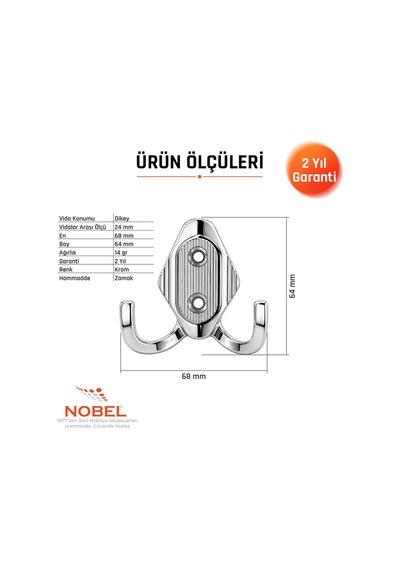 Has Askı, Metal Vestiyer Askısı, 14 Gr, Dolap Ve Duvar Askılığı, Krom Vidalı