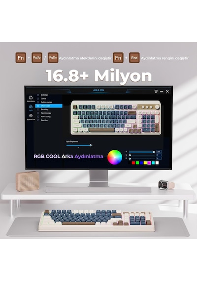 Aula S99 Retro Rgb Gaming 3 Modlu Bluetooth/2.4ghz/usb-c Kablosuz Makrolu Türkçe Q Klavye Lacivert