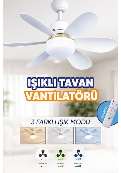 Waldern 6 Kanatlı, Işıklı Sessiz Çalışma Tavan Tip Vantilatör