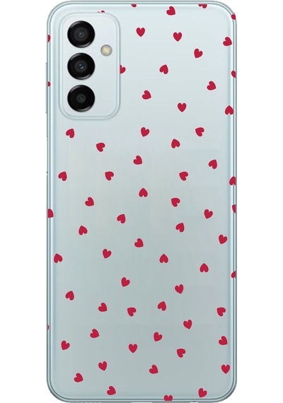 Samsung Galaxy M14 Uyumlu Kırmızı Kalpler Tasarımlı Baskılı Silikon Kılıf Renkli