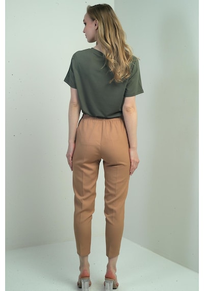 By Saygı Kadın Beli Lastikli Yandan Cepli Havuç Paça Pantolon-40697 Vizon