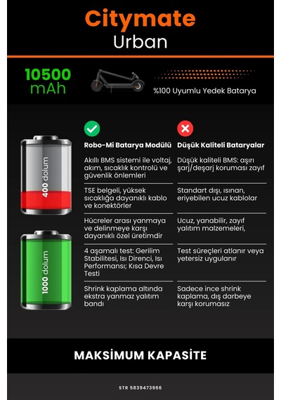 Citymate Urban / 36v 10500mAh Elektrikli Scooter Bataryası