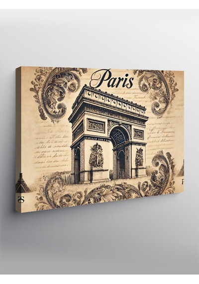 Kanvas Tablo Paris Zafer Takı Retro Çizim