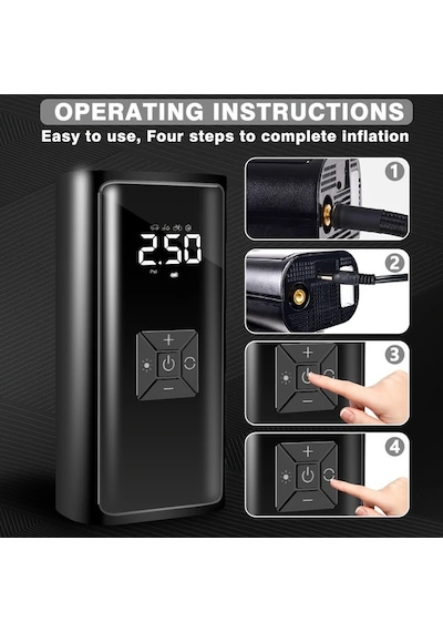 Meridiangoods Portable Tire Inflator Air Pump Mini Hava Kompresörü Dijital Göstergeli Otomatik Stop