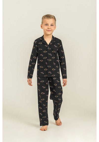 Rolypoly Erkek Çocuk Colorful Dinos Siyah Gömlek Pijama Takımı Rp3867-c-v2 Rp3867-c-v2