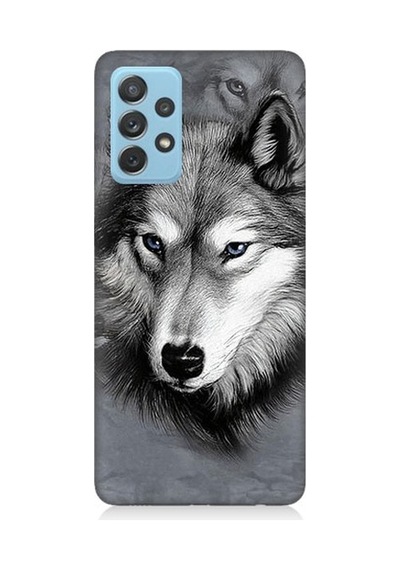 Samsung Galaxy A72 Uyumlu Mavi Gözlü Kurt Desenli Silikon Kılıf