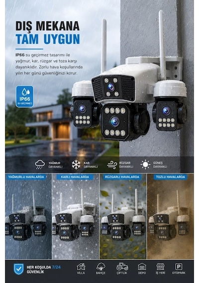 O-kam Ok-206w Wifi 12mp 4 Lens Aov Sirenli Gece Görüş Sesli Akıllı Güvenlik Kamerası Kişi Takibi Adaptör li