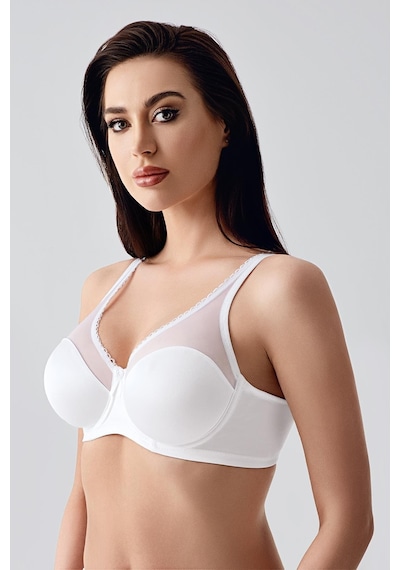 New Bra Kadın C Kap Balenli Tül Detaylı Toparlayıcı Sütyen Beyaz 2304 Beyaz