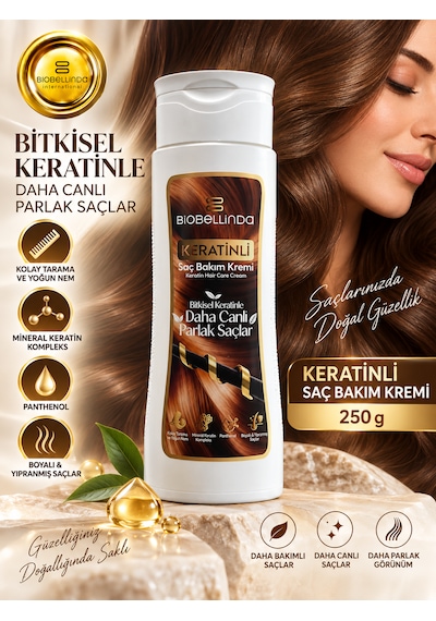 Keratinli Saç Bakım Kremi Bitkisel Keratin, Mineral Keratin Kompleks Ve Panthenol, Boyalı & Yıpranmış Saçlar 250 Gr