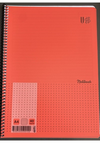 Udep A4 Noktalı Spiralli Notebook 40 Yaprak Kırmızı Kapak Bullet Journal Defter