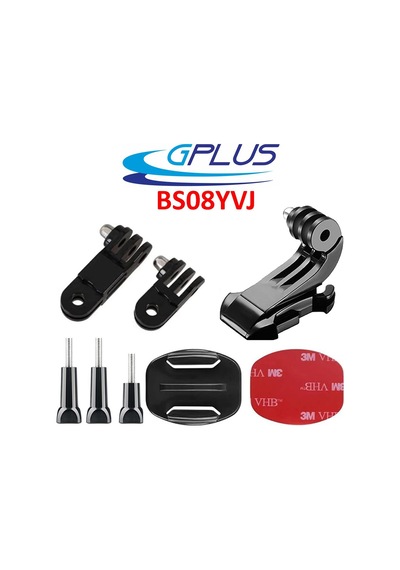 Gplus Bs08yvj 8 Parça Flat Zemin Düz Yüzey Vidalı J-hook Açılı 3 Yollu Aksiyon Kamera Uyumlu 3m Yapışkanlı Motor Kask Bağlantı Seti Siyah