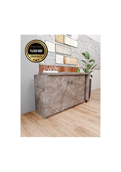 Rafineri Flor Çalışma Masası Dolaplı Açılır Katlanır Masa Mdf Gri