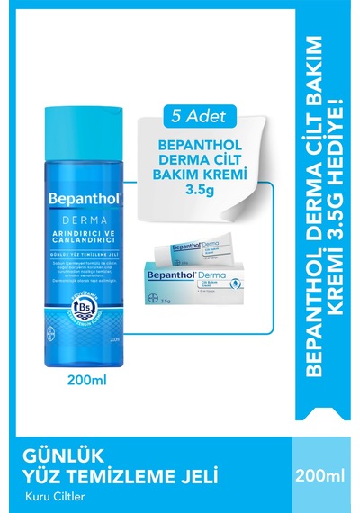 Bepanthol Derma Yüz Temizleme Jeli 200 ML + Cilt Bakım Kremi 5 x 3.5 G