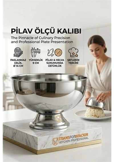 K&A Profesyonel 14 Cm Çapında Pilav Kalıbı - Helva Kalıbı 304 Paslanmaz Çelik 723025 Acı Kahverengi