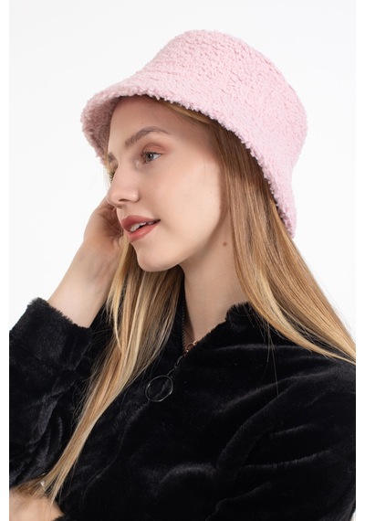 Ladycolor Kadın Kışlık Şapka Kıvırcık Peluş Kumaş Bucket Modeli Pudra Pudra