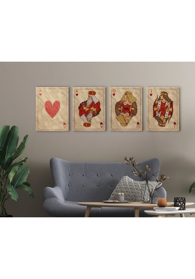 Bk Home İskambil Tasarımlı 4'lü Kanvas Tablo 50x70cm-2