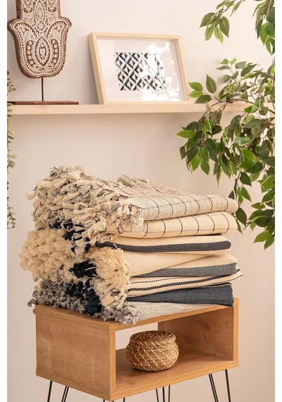 Lexroo %100 Pamuklu Çift Kişilik Pike, Koltuk Örtüsü, Çok Amaçlı Örtü 200x240 Natural Çok Renkli