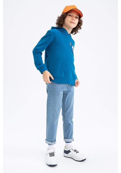 Defacto Erkek Çocuk Regular Fit Kapüşonlu Sweatshirt Z2840A623SPBE183 Mavi