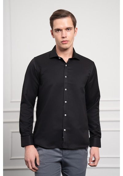 Morven Erkek Siyah Trend İtalyan Yaka Slim Fit Dar Kesim Gömlek 25mc004017001 Siyah Siyah