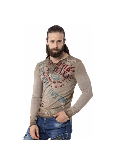 Cipo & Baxx Erkek Uzun Kollu Vintage Baskılı Sweatshirt Cl512 Kahverengi