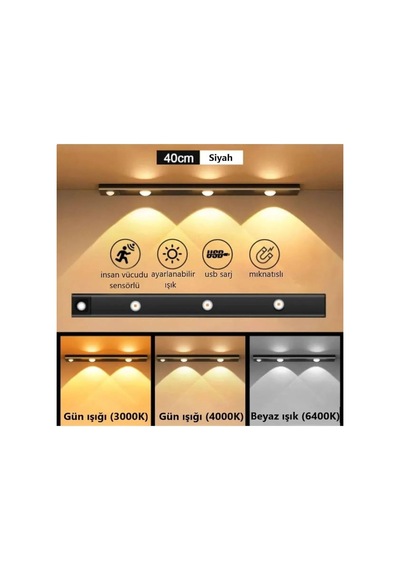 Astec Ct-2464 Bella Slim Kabinet Armatürü Şarjlı Sensörlü Parla Siyah