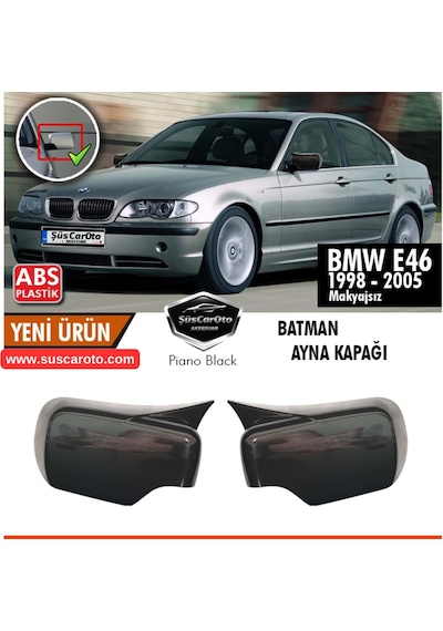 Bmw E46 3 Serisi 1998-2005 Makyajsız Kasa İle Uyumlu Batman Yarasa Ayna Kapağı Piano Black Abs Plastik 00 Şüscaroto Aksesuar