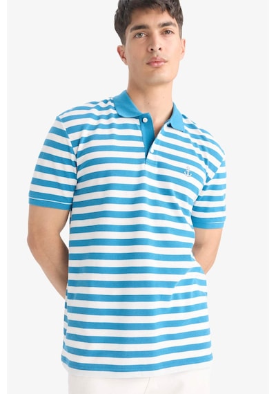 DeFacto Regular Fit Polo Yaka Kısa Kollu Çizgili Nakışlı Pike Tişört E2631AX25SMBE535