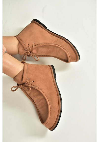 Fox Shoes V846926302 Taba Süet Düz Tabanlı Bağcıklı Kadın Bot Taba