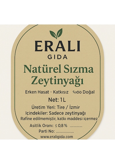 Erali Gıda Naturel Sızma Zeytinyağı 1 L