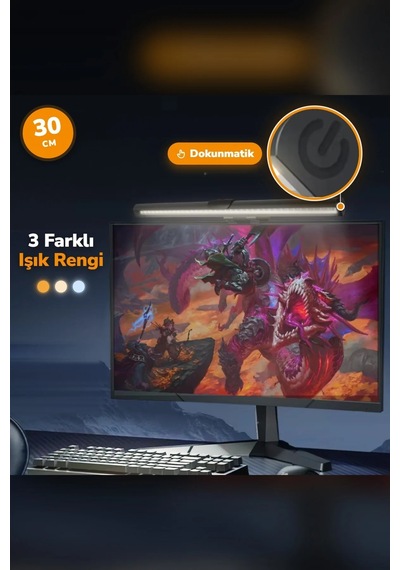 Dokunmatik Monitör Işık Çubuğu 30 Cm 3 Işık Modlu Kademesiz Parlaklık Usb Ekran Lambası