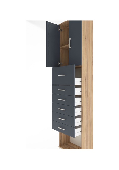 Arges Dolap 2 Raflı 6 Çekmeceli 2 Kapaklı 60x30x243 Çam-antrasit Çam