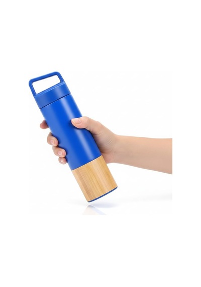 600 Ml Bambu Tabanlı Kulplu Çelik Termos Mug - 5 Renk Seçenekli Sıcak/soğuk Tutucu Seyahat Bardağı Mavi Çok Renkli