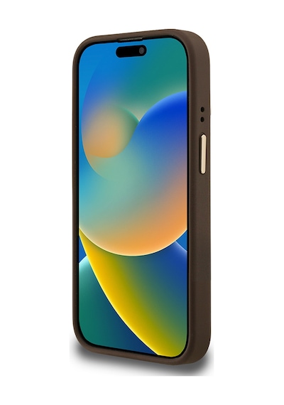 Apple iPhone 15 Pro Max Uyumlu Kılıf Guess Lisanslı Üçgen Logo 4g Desenli Kamera Standlı Kapak Kahverengi