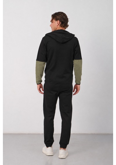 Dechers Erkek Siyah Tech Fleece Double Face Kapüşonlu Fermuarlı Eşofman Takımı - E228 Haki