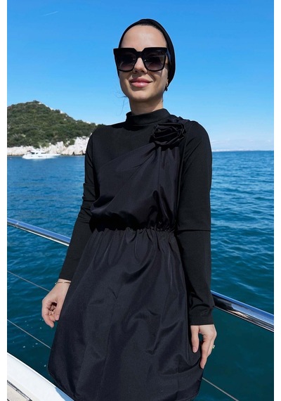 Kahijab Gül Detay Tesettür Mayo - Siyah