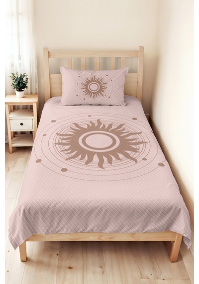 Güneş Geometrik Pudra Genç Odası Tek Kişilik Pike Takımı-bohem Vizon 160x220cm Kapitone Yatak Örtüsü Ilık Yün Kabuğu