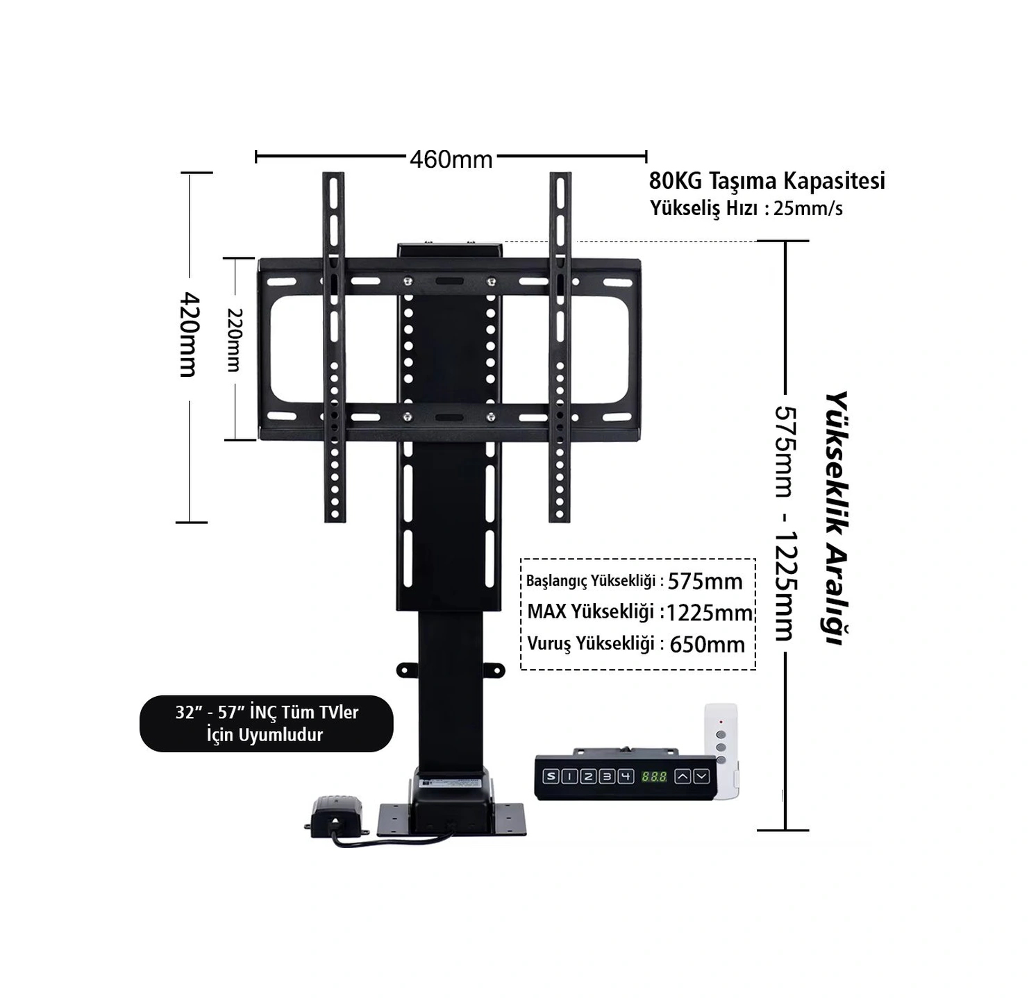 Powermaster Pm-24928 32'' - 57'' İnç Ayarlanabilir Yükseklik Uzak