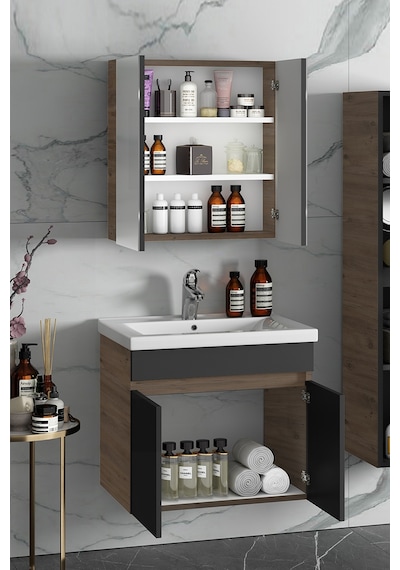 Çiğdem 80 Cm Atlantik Çam-Antrasit Gri Mat Mdf Seramik Lavabolu A Antrasit - Atlantik Çam