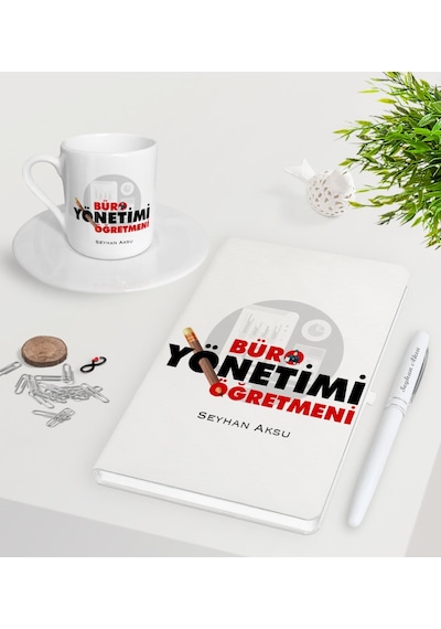 Kişiye Özel Büro Yönetimi Öğretmeni Beyaz Defter Kalem Türk Kahve